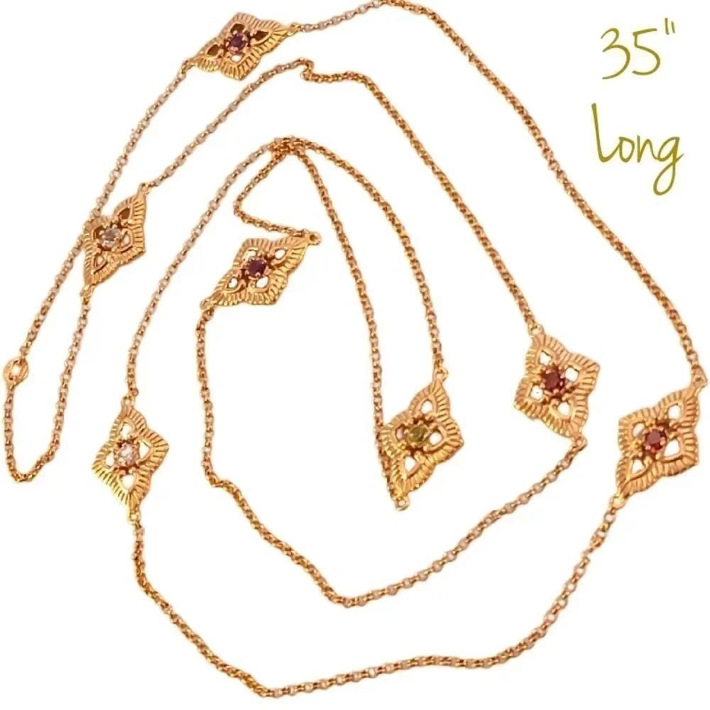 NEW Gold Over Sterling Genuine Gemstone Station Chain Necklace